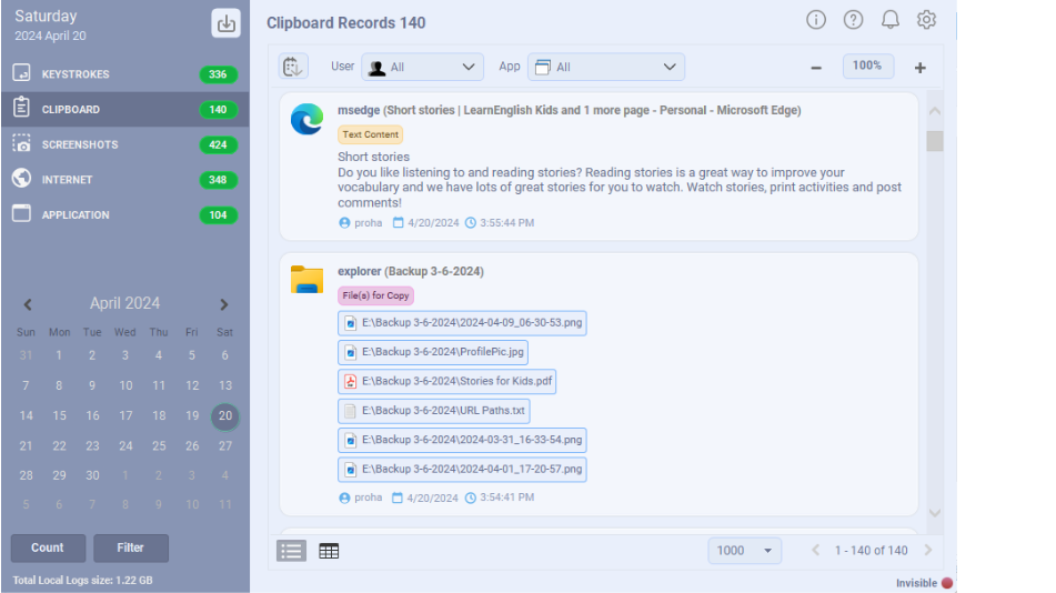 Best Free Keylogger employee monitoring interface